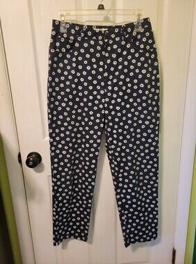 Jones New York Navy and White Daisy Print Pants
